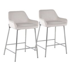 Daniella - Contemporary Fixed Height Counter Stool (Set of 2) - Chrome / White