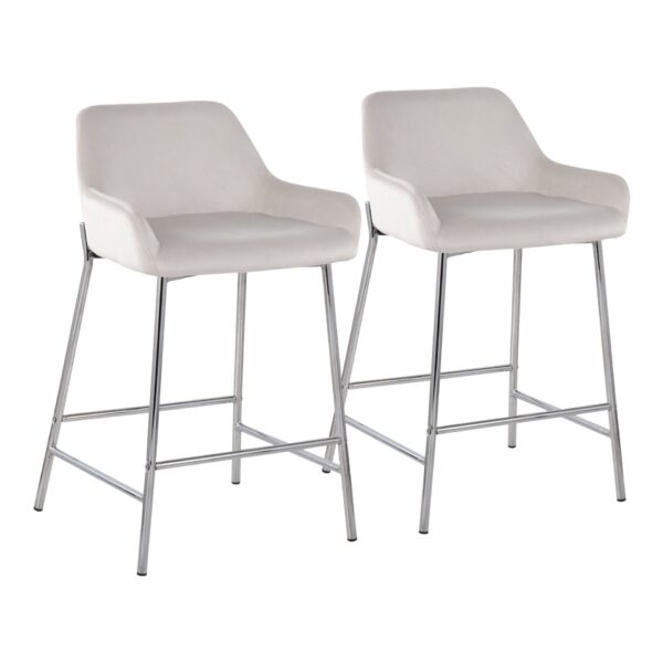 Daniella - Contemporary Fixed Height Counter Stool (Set of 2) - Chrome / White