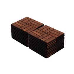 Acacia Wood Interlocking Deck Tiles Checker Pattern, 20 Piece Square Acacia Hardwood Outdoor Flooring For Patio, Bancony, Pool Side - Brown