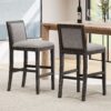 Bar Stools (Set of 2), Rubber Wood Frame, Retro Bar Chairs Suitable For Kitchen Island - Black / Gray - Image 4