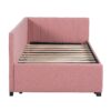 Upholstered Daybed With Trundle Twin Size Sofa Bed Frame No Box Spring Needed, Linen - Pink - Image 3