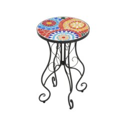 Outdoor Side Table With Ceramic Tile Top And Powder Coated Steel Frame - Black / Colorful