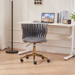 Office Desk Chair, Upholstered Home Office Desk Chairs With Adjustable Swivel Wheels, Ergonomic Office Chair For Living Room, Bedroom, Office, Vanity Study - Dark Gray