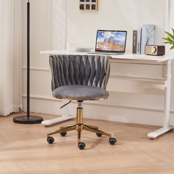 Office Desk Chair, Upholstered Home Office Desk Chairs With Adjustable Swivel Wheels, Ergonomic Office Chair For Living Room, Bedroom, Office, Vanity Study - Dark Gray