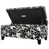 Luxury Storage Ottoman With Floral Patterned Fabric, Soft Close Hinges, Multi Functional Footrest & Seat - Black Floral / White - Image 3