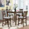 5 Pieces Dining Table Set, Wooden Dining Square Table Set For 4, Counter Height Kitchen Table Set With Square Table And 4 Upholstered Chairs For Small Space - Walnut - Image 2