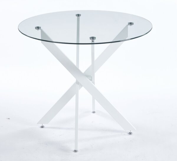 Dining Table With Cross Metal Leg And Tempered Glass, Modern Space Saving Kitchen Table For Living Room Legs - White