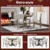 5 Piece Retro Round Dining Table Set With Curved Trestle Style Table Legs And 4 Upholstered Chairs For Dining Room - Taupe - Image 5