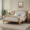 Full Size Traditional Style Solid Bed Frame With Upholstered Tufted Headboard, No Box Spring Needed - Antique Walnut - Image 10