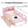 Twin Size Bed With Headboard Storage Rack, 2 Under Bed Drawers, 3 - Side Guardrails For Safety And Security - Pink - Image 17