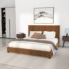 Donald - Mid-Century Modern Velvet Platform Bed Queen - Cognac - Image 12