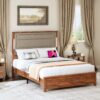 Queen Size Bed Frame With Upholstered Headboard, Queen Bed Frame With Charging Station And LED Lights, Wood Slats, No Box Spring Needed - Gray / Dark Brown - Image 3