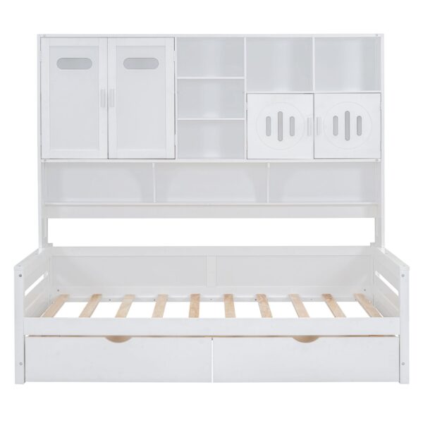 Twin Size Daybed With 2 Drawers And All In One Cabinet And Shelf - White