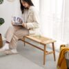 Woven Design Dining Bench For Dining Room, Bedroom - Natural Oak - Image 11