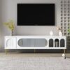 Modern TV Stand For Up To 70" TV, Entertainment Center TV Media Console Table, With 3 Shelves And 2 Cabinets, TV Console Cabinet Furniture For Living Room - White - Image 5