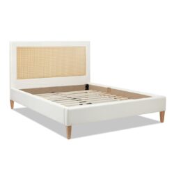 Haley - Queen Upholstered Cane Back Platform Bed - Antique White
