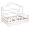 Full Size House Bed With Twin Size Trundle, Kids Bed With Shelf - White - Image 9
