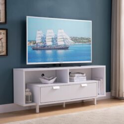 Modern TV Stand With Two Shelves And Two Drawers - White