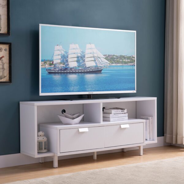 Modern TV Stand With Two Shelves And Two Drawers - White