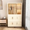 Portable Wardrobe Closet Storage Organizer With 9 Magnetic Doors - Cream White - Image 2