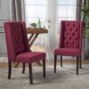 Modern Tufted Dining Chair (Set of 2) With High Back And Birch Wood Legs - Red - Image 2