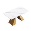63" Modern Artificial Stone Straight Edge Golden Metal Leg Dining Table - White / Gold - Image 3
