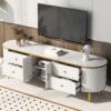 Modern TV Stand For TVs Up To 80", Entertainment Center With 4 Drawers And 1 Cabinet, Wood TV Console Table With And Handles For Living Room - White - Image 3