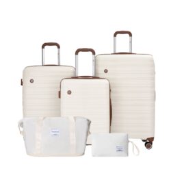 5 Piece Set (20"24"28 +A Travel Bag And A Toiletry Bag), Pp Hardshell Carry On Luggage Set With Tsa Lock Carry On Suitcase Luggage Durable Suitcase - White