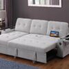 Ashlyn II - Woven Fabric Reversible Sleeper Sectional Sofa With Storage Chaise, Storage Arm, Cup Holder, Charging Ports, Side Pockets, and Pocket Coil Seating - Gray - Image 3