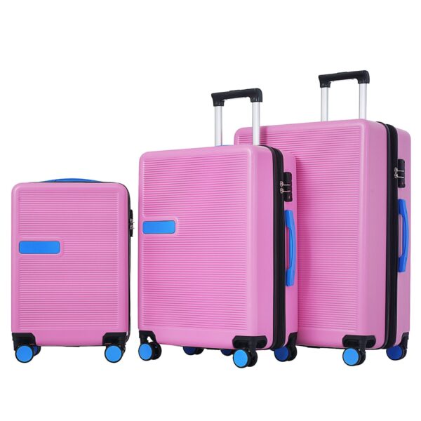Contrast Color 3 Piece Luggage Set Hardside Spinner Suitcase With Tsa Lock 20" 24' 28" Available - Pink