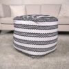 Lani - Handcrafted Fabric Pouf, Durable Cotton Square - Natural / Black - Image 3