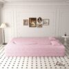 Modern Floor Sofa With 2 Pillows, Convertible Teddy Fabric Foam Filled Sleeper Sofa Bed, Full Size Folding Mattress For Living Room Guest Bed, Playroom, No Assembly Required - Pink - Image 6