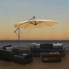 Outdoor Cantilever Patio Umbrella With 32 LED Lights 10 Ft Hanging Design Easy Open Adjustment Metal Frame - Taupe - Image 4