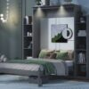 Full Size Murphy Wall Bed With Shelves And LED Lights - Gray - Image 22