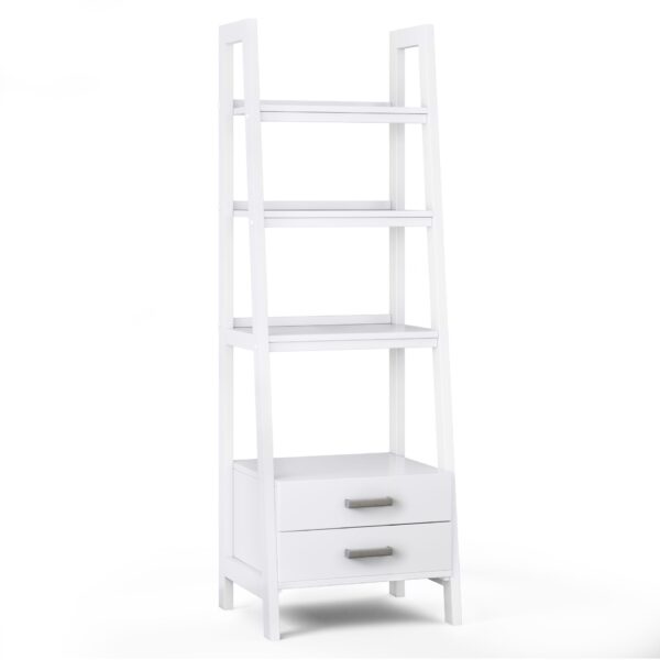 Sawhorse - Ladder Shelf With Storage - White