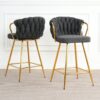 Modern Design High Stool With Gold Plated Legs For Kitchen Dining Linen (Set of 2) - Dark Gray - Image 5