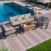 4 Pieces Outdoor Sectional Sofa Set 5 Person Patio Seating Group Outdoor Conversation Set With Cushions And A Coffee Table For Patios, Gardens, Or Balcony - Gray - Image 3