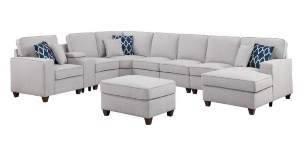 Eric - 9 Piece Upholstered Sectional With Ottoman - Light Gray