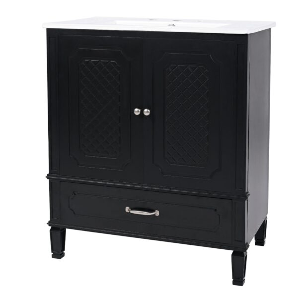 Vintage Style 30" Bathroom Vanity With Sink, Multi Functional Storage, Soft Closing Door - Black