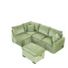 Convertible Sofa Bed Sectional Sofa Sleeper L-Shaped Sofa With A Storage Ottoman, Two Pillows, Two Power Sockets And Two USB Ports For Living Room - Green - Image 14