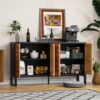 Modern Buffet Cabinet With Storage Space, Retro Style 4 Door Wooden Storage Cabinet, Multifunctional Decorative Cabinet With Geometric Patterns, Suitable For Living Room, Dining Room, Entrance - Orange / Yellow - Image 6