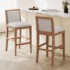 Bar Stools (Set of 2), Rubber Wood Frame, Retro Bar Chairs Suitable For Kitchen Island - Beige / Wood - Image 2