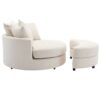 360° Swivel Accent Barrel Chair With Storage Ottoman & 4 Pillows, Modern Chenille Leisure Chair Round Accent For Living Room - Cream - Image 10