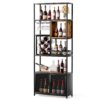 Industrial Tall Black Bar Wine Rack Cabinet With Glass Holder Wood Home Bar Cabinet - Walnut / Black - Image 8