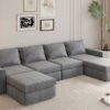 Chenille Modular Sectional Sofa, U Shaped Reversible Couch, Free Combination, 6 Seat Sleeper Sofa Bed With Ottoman, Convertible Oversized Indoor Furniture - Gray - Image 11