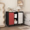 Modern Sideboard Buffet Cabinet With Doors And Unique Panel Styling - Black / Red - Image 4