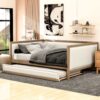 Full Size Daybed With Trundle And Nailhead Decoration - Wood - Image 2