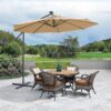 Outdoor Cantilever Patio Umbrella With 32 LED Lights 10 Ft Hanging Design Easy Open Adjustment Metal Frame - Taupe - Image 2