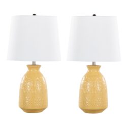 Claudia - Contemporary Lamp (Set of 2) - Misted Yellow / Polished Nickel / White