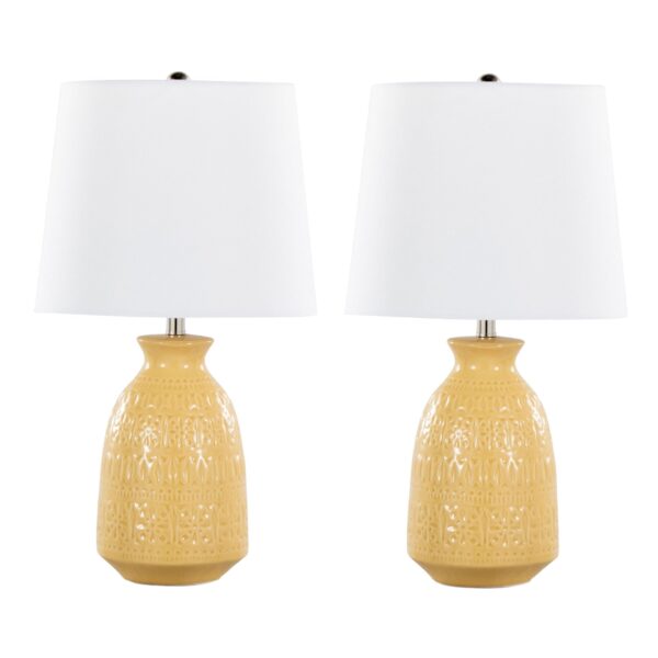 Claudia - Contemporary Lamp (Set of 2) - Misted Yellow / Polished Nickel / White